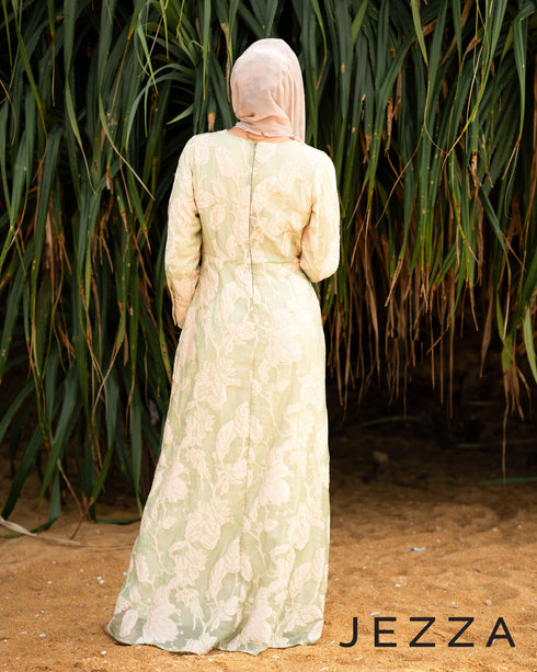 Brocade Long Sleeve Round Neck Dress 62222